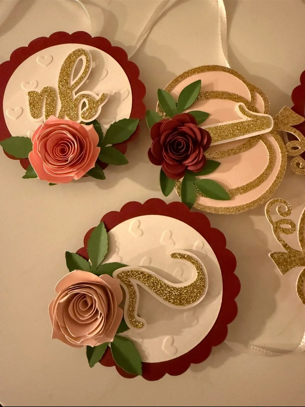 Fall 1st Birthday bundle- Flower + Pumpkin Party Decorations (Pink/maroon/gold)